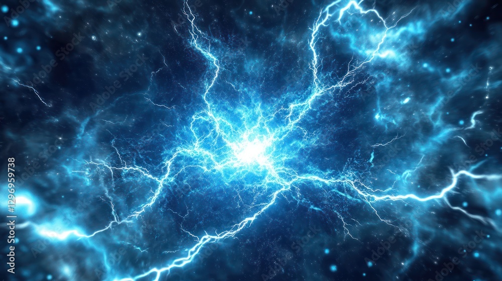 Blue energy burst, cosmic background, power, abstract art, VFX Blue energy burst, cosmic background, power, abstract art, VFX