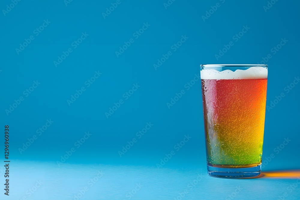 Refreshing Craft Beer in Pint Glass Colorful Gradient Blue Background Refreshing Craft Beer in Pint Glass Colorful Gradient Blue Background