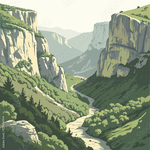3D vector illustration of mountain landscape design