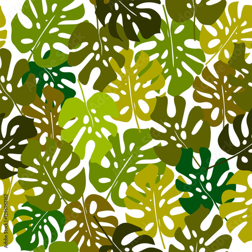 Elegant seamless pattern of lush green monstera leaves in various shades for vibrant design projects