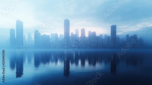 City skyline over water