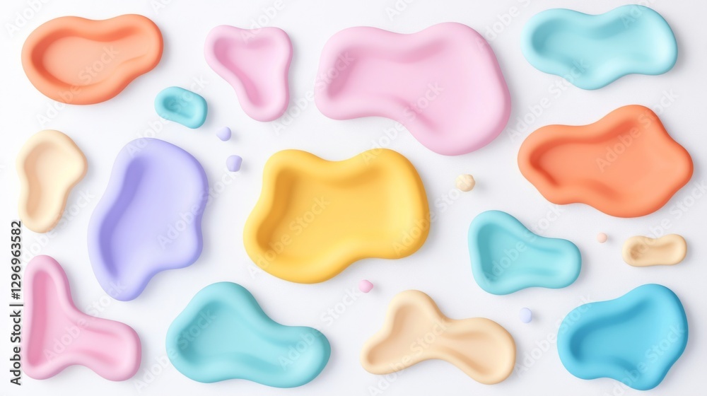 Colorful abstract 3d liquid shapes on white background in pastel hues Colorful abstract 3d liquid shapes on white background in pastel hues