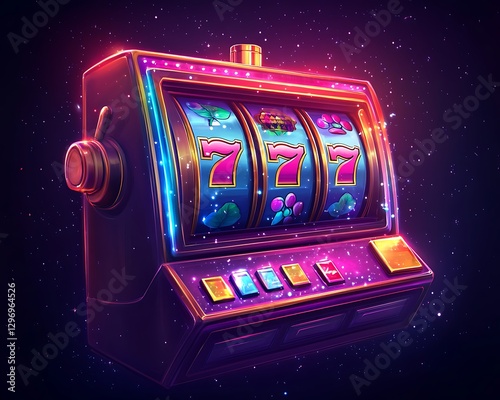 Slot Machine, 777, Shiny, Night, Digital Art