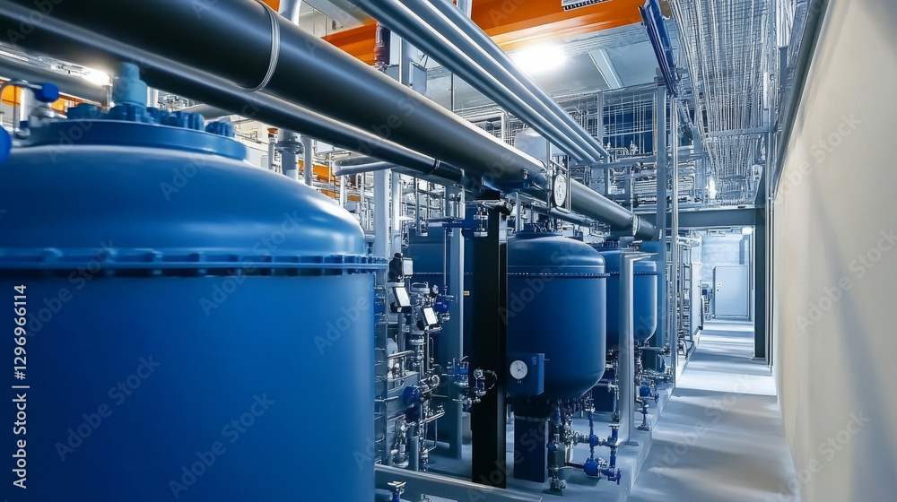 Fototapeta premium An industrial water treatment facility featuring pipelines and chemical storage tanks