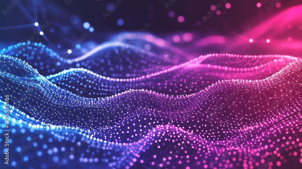 Fotografie Vibrant abstract digital wave pattern with glowing pink and blue dots