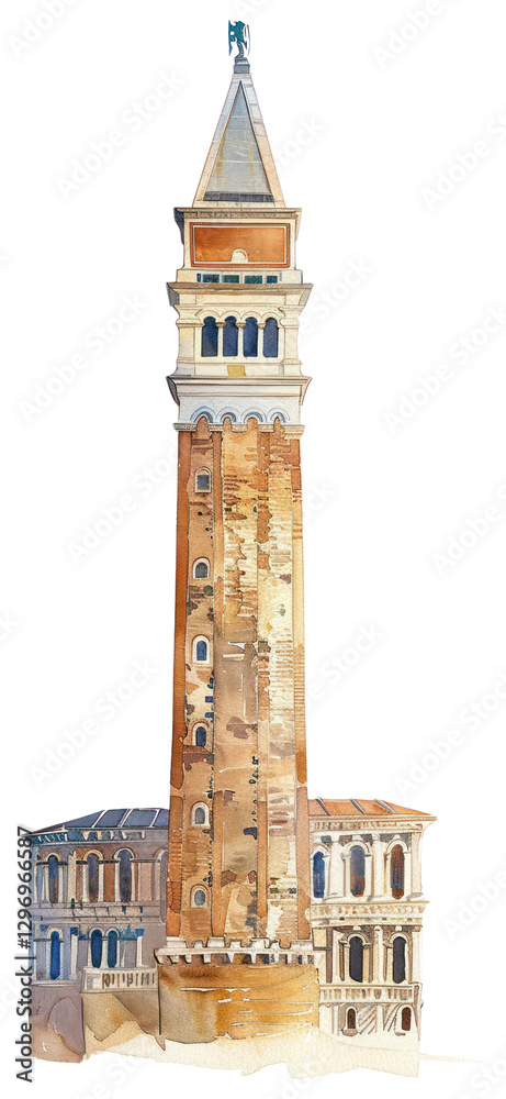 Obraz premium PNG Historic Italian tower watercolor illustration