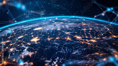 Representation of global connectivity, showcasing multinational individuals and the influence of digital transformation in communication networks