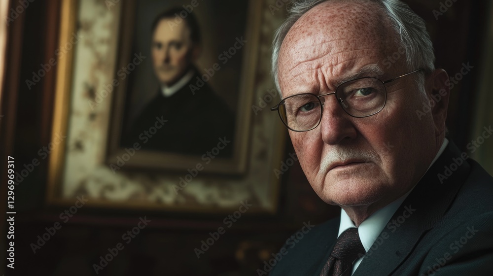 Fototapeta premium Businessman Sitting in Front of Portrait