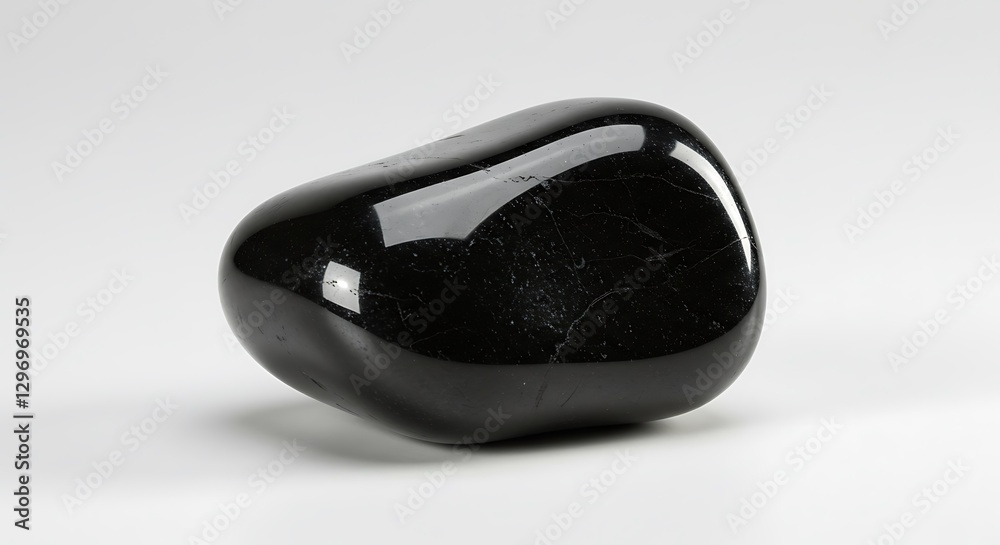 Polished Black Stone Isolated Close Up on Plain Background Polished Black Stone Isolated Close Up on Plain Background