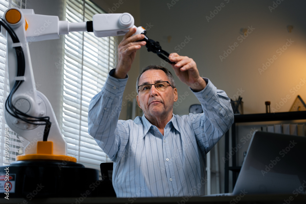 Engineer Adjusting Robotic Arm for AI-Powered Automation