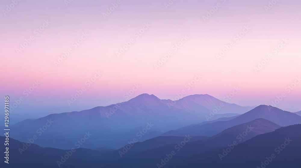 Mountains silhouetted under a soft pink and purple colored sky Mountains silhouetted under a soft pink and purple colored sky