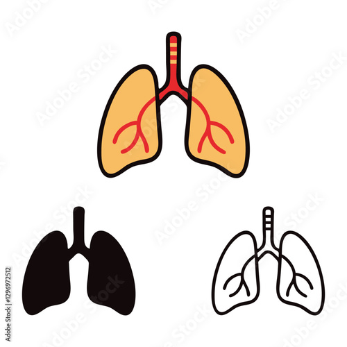 Lung icons in Color, Outline, and Silhouette Design, Human internal organ body part Illustration vector