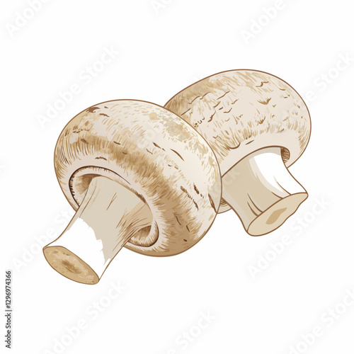 Two common or champignon mushrooms isolated vector  illustration
