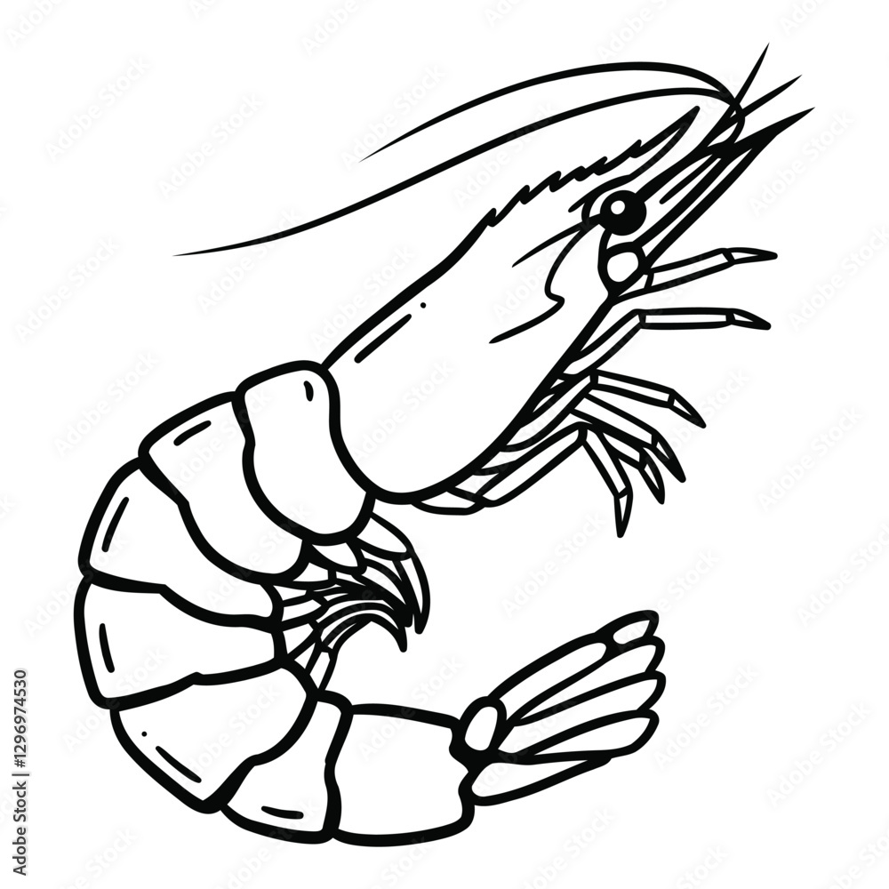 Obraz premium Line art Shrimp silhouette vector.