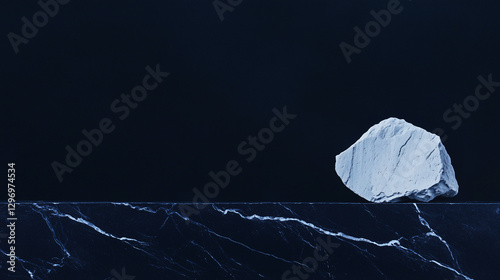 Textured Marble with Rock: A sleek and modern composition featuring a textured marble surface with a raw, irregularly shaped rock resting on it. photo