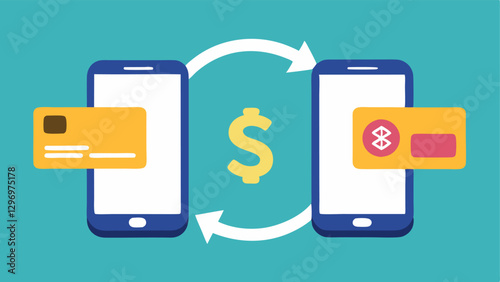 Seamless Transfers Two smartphones exchanging money with animated arrows symbolizing quick and easy peertopeer transfers facilitated by a neobank app.