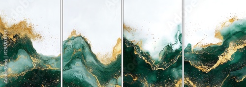 Marble Ink, watercolor paint pastel with gold foil abstract art
