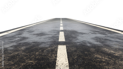 Wide and straight road with fresh asphalt, no cracks or signs of wear, cut out, on transparent background