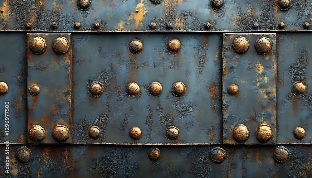 Fototapeta premium Rusty Metal Panels, Ornate Design, Background Texture