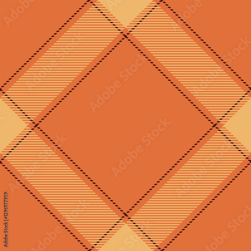 Autumn vector check pattern, majestic tartan fabric plaid. Twill background seamless textile texture in orange and dark colors.