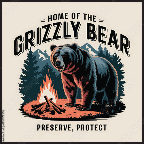 Grizzly Bear Illustration for Conservation Awareness vintage t shirt