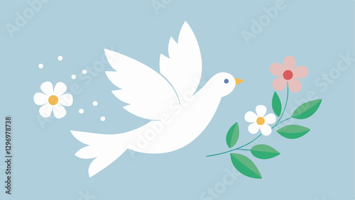 White and Purity A clean white space with delicate flowers and a dove symbolizing simplicity purity and peace promoting clarity and calmness.