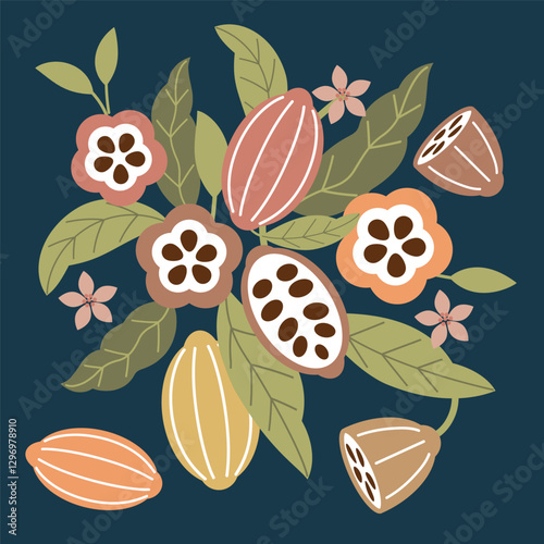Cocoa bean illustration. Vintage style design template. chocolate cocoa beans. Vector illustration