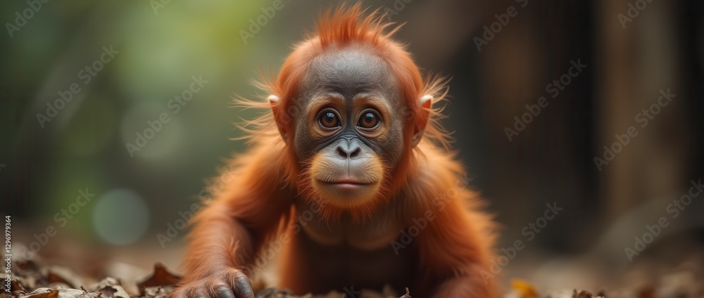 Curious Baby Orangutan Portrait in Natural Habitat Curious Baby Orangutan Portrait in Natural Habitat