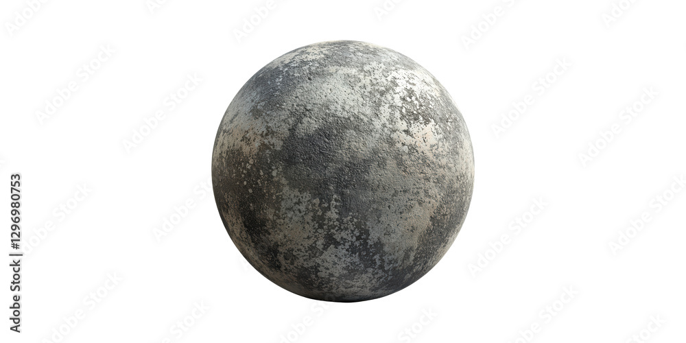 Obraz premium Weathered stone sphere with textured surface isolated on transparent background