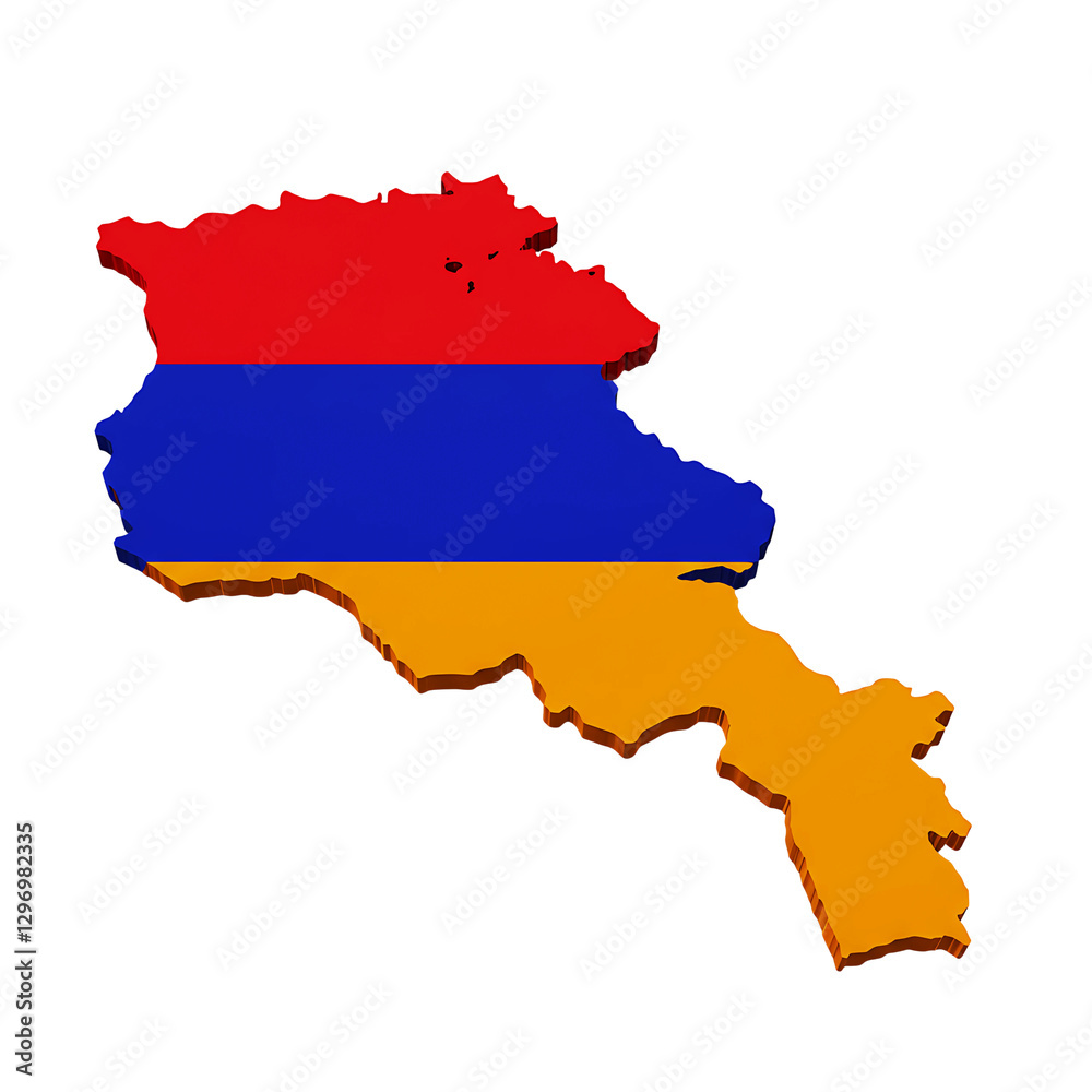3D Map of Armenia with Bold Tricolor Layers and Isometric View On Transparent Background
3D Map of Armenia with Bold Tricolor Layers and Isometric View On Transparent Background