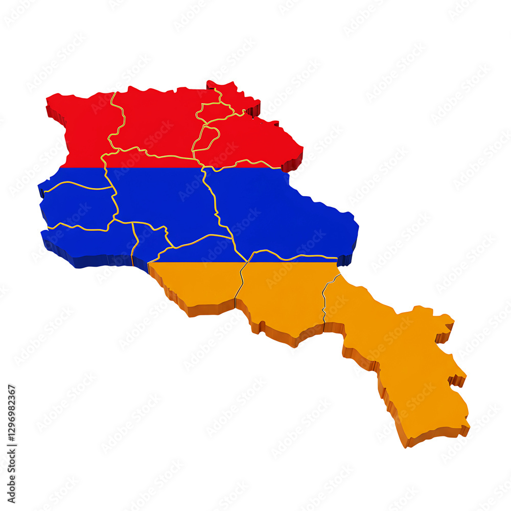 3D Map of Armenia with Bold Tricolor Layers and Isometric View On Transparent Background
3D Map of Armenia with Bold Tricolor Layers and Isometric View On Transparent Background