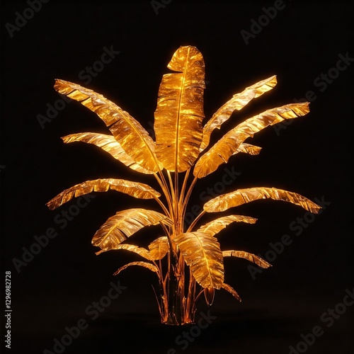 banana tree with leaves made of molten gold, radiating a divine and ethereal glow.