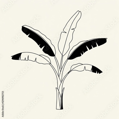 minimalist banana tree illustration with simple bold lines and a limited color palette.