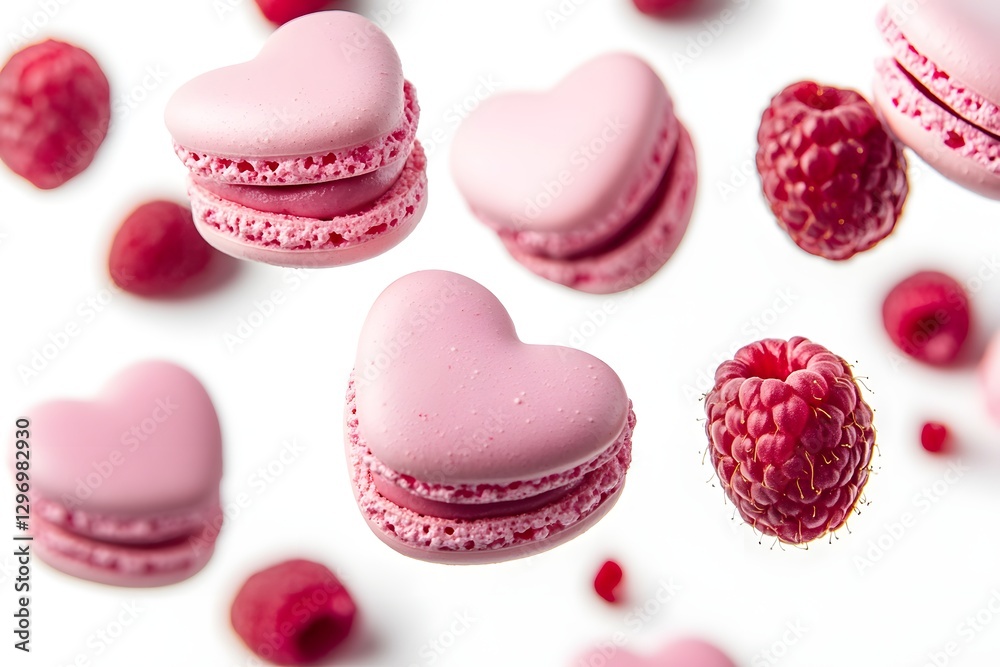 Flying failing heart shaped pin macarons and rasp. Flying failing heart shaped pin macarons and rasp.