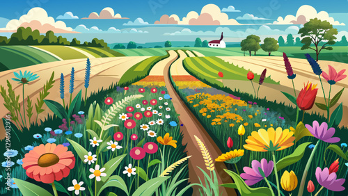 Biodiversity conservation - wildflower borders along farm fields to support pollinators and other wildlife (Jutland, Denmark)