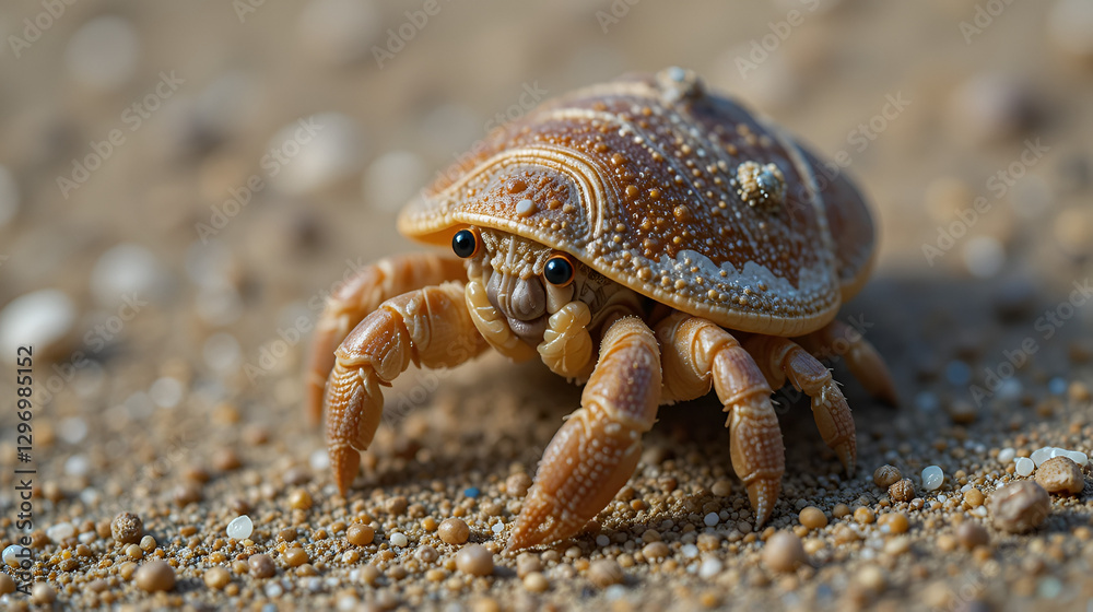 hermit crab wallking on sea sand, Coenobita clypeatus, animal closeup hermit crab wallking on sea sand, Coenobita clypeatus, animal closeup