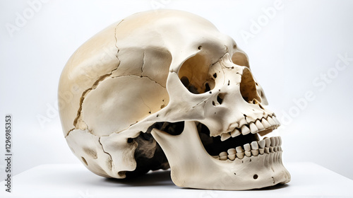 The skull of an eskimo (Homo sapiens) isolated on a white background. A large Asian-American race, a dummy. Osteology, anatomy, the science of man. photo