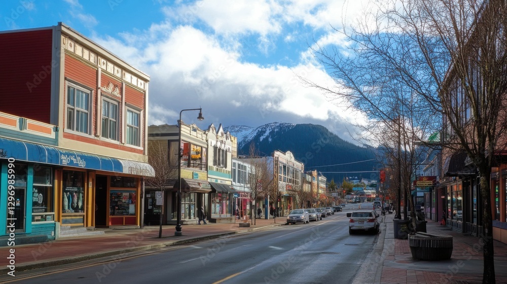 Juneau Alaska Downtown. Arctic Mountain Views in North America Juneau Alaska Downtown. Arctic Mountain Views in North America