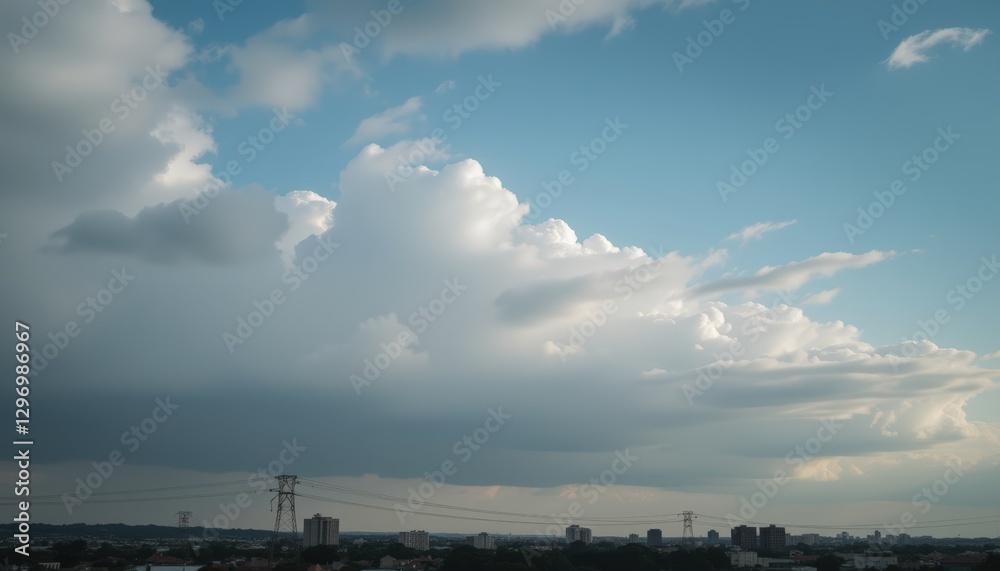 Cityscape under a cloudy sky with power lines Cityscape under a cloudy sky with power lines