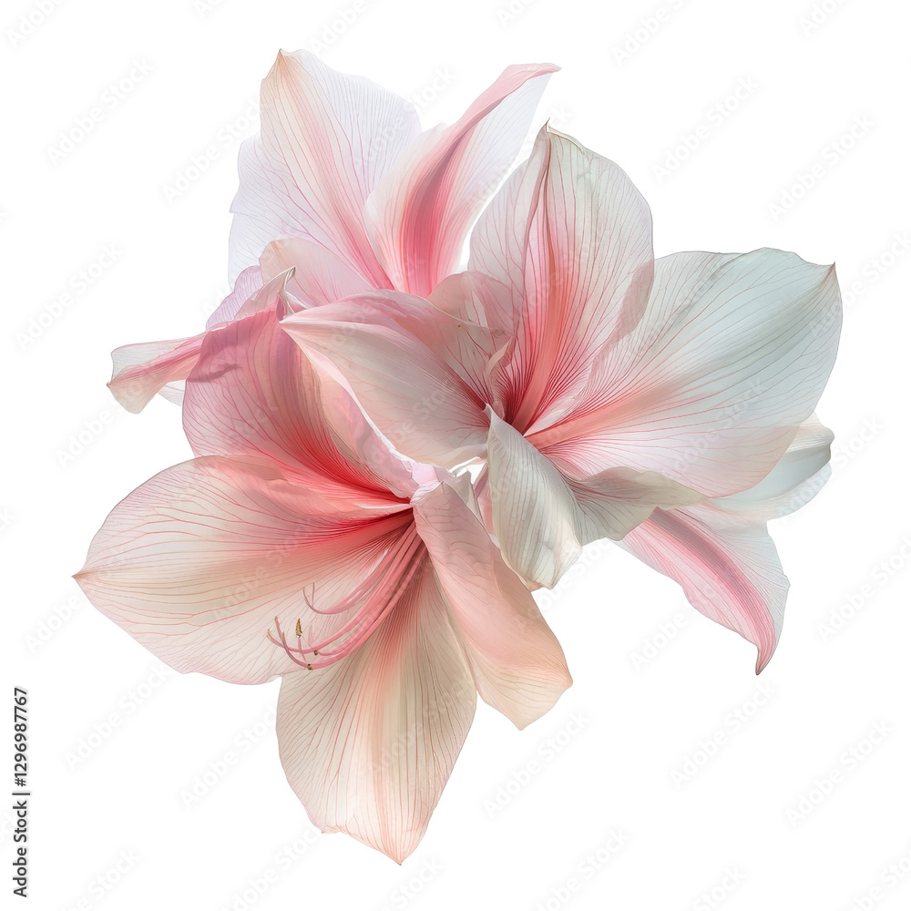 Fototapeta premium Delicate Pink Amaryllis Flowers, Double Blossom Composition, Isolated on Transparent Background, Botanical Illustration, Amaryllis, Flower, Transparent Background