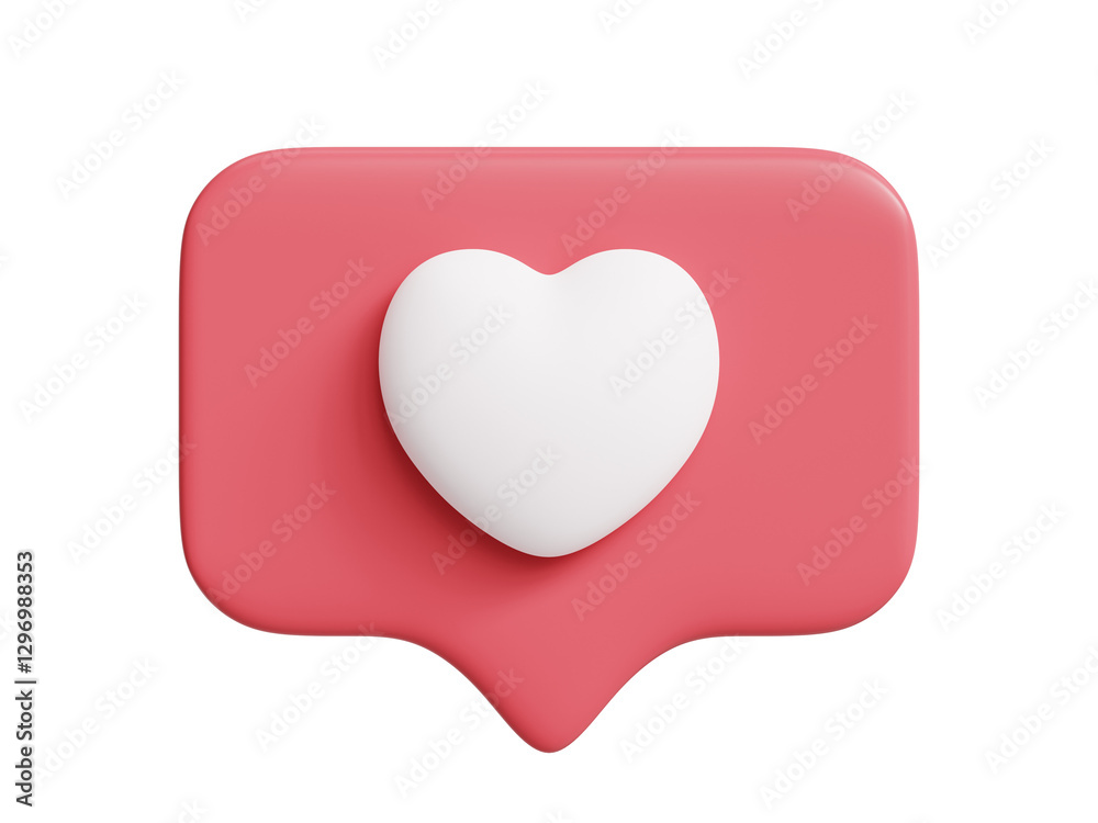 Heart shape social media notification icon in speech bubble 3d illustration icon isolated on transparent background Heart shape social media notification icon in speech bubble 3d illustration icon isolated on transparent background