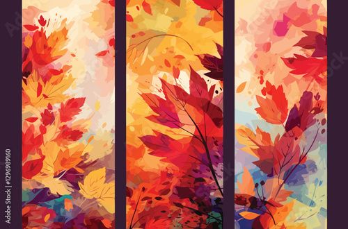 Set of three vector banners with red, orange, brown, purple, and gold gradient accents.