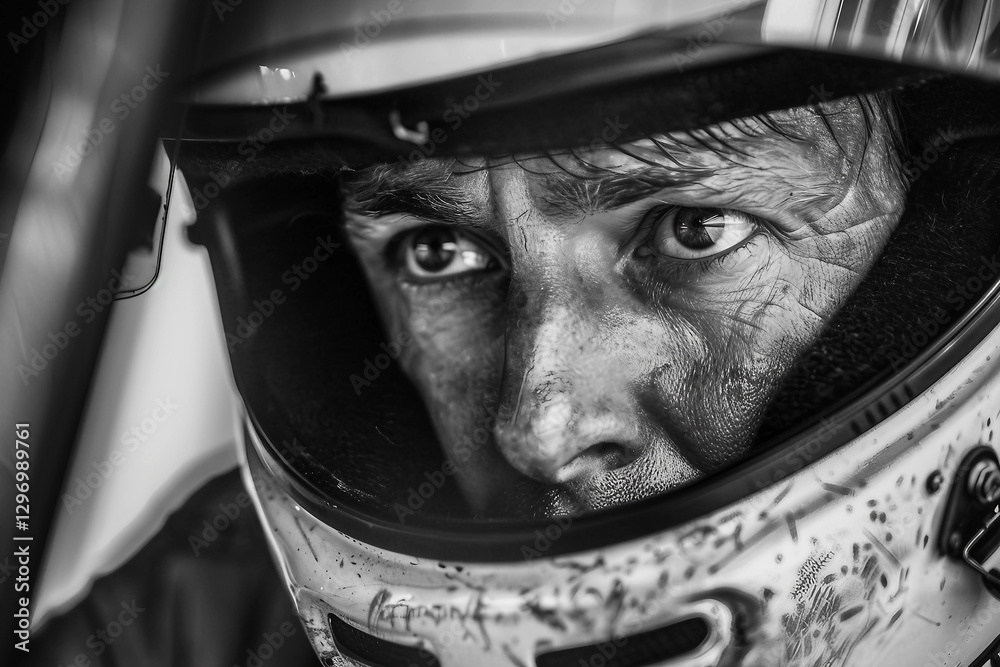 Professional racing team lineup in helmets and gear, showcasing unity and determination in motorsport, generative AI Professional racing team lineup in helmets and gear, showcasing unity and determination in motorsport, generative AI