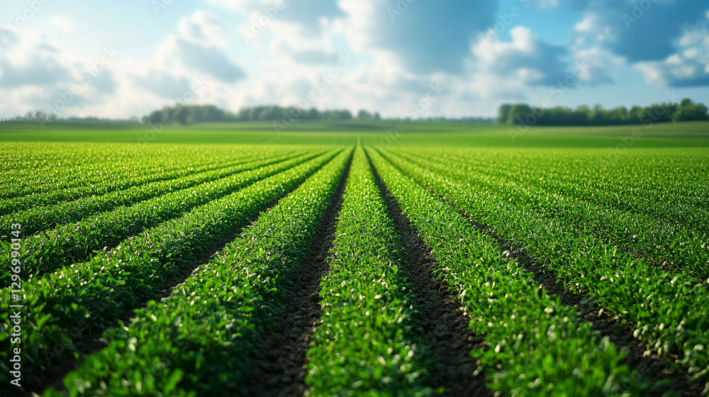 Vast green field with rows of crops under a bright sky, symbolizing agricultural abundance, sustainability, and modern farming practices in harmony with nature.
Vast green field with rows of crops under a bright sky, symbolizing agricultural abundance, sustainability, and modern farming practices in harmony with nature.
