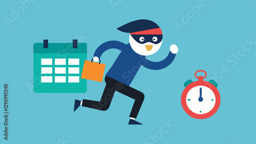 Time Thief A cartoonish thief sneaking away with clocks and calendars while a character watches helplessly depicting how time can feel like its being stolen due to procrastination.