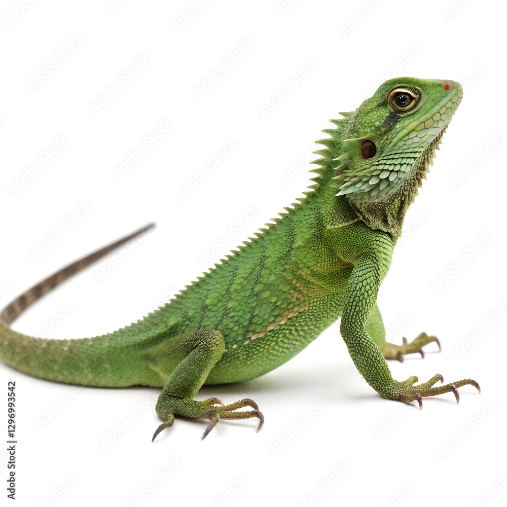 Naklejka premium Full body of a green lizard Isolated Trasnparent Background, Png Isolated, Trasnparent Background