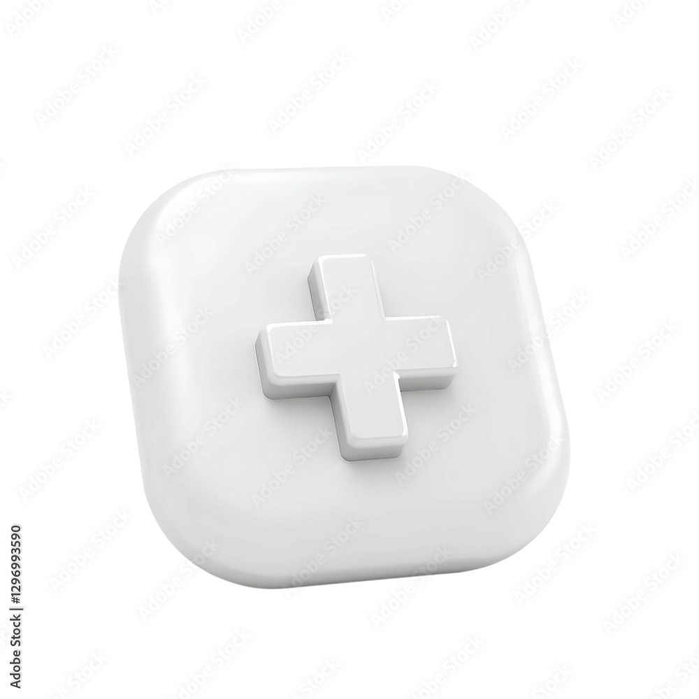 Obraz premium 3d white plus icon inside a rounded square button, high quality png isolated on transparent background