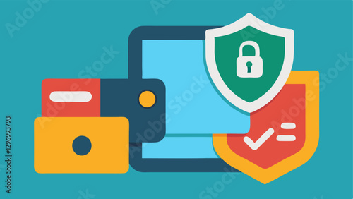 Security Shield An illustration of a digital wallet with a padlock and shield symbol to represent security and protection of financial information in mobile payments.