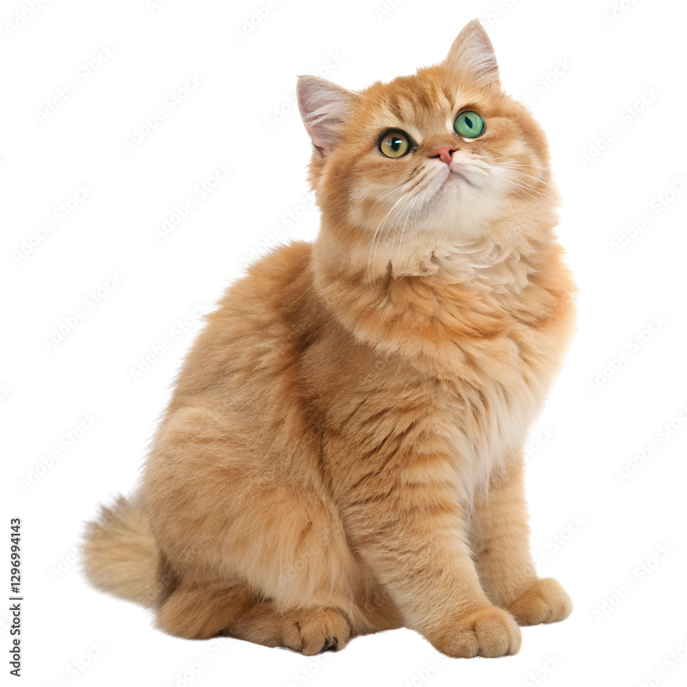 Fototapeta premium Cute British orange cat sitting Isolated Trasnparent Background, Png Isolated, Trasnparent Background