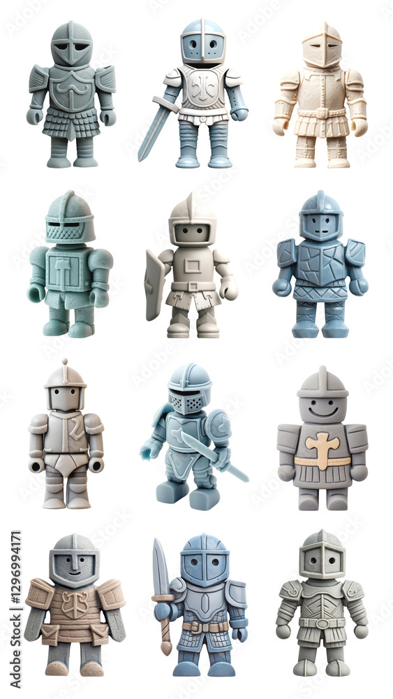 Naklejka premium PNG plastic knight toy figurine element set, transparent background